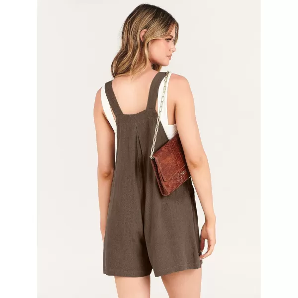 Caracilia Women's Short Overalls Summer Casual Linen Adjustable Straps Loose Wide Leg Bib Rompers Jumpsuits with Pockets