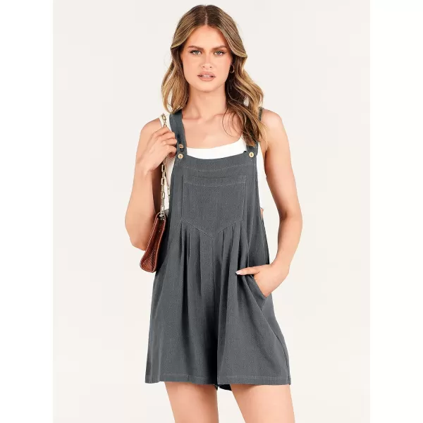 Caracilia Women's Short Overalls Summer Casual Linen Adjustable Straps Loose Wide Leg Bib Rompers Jumpsuits with Pockets