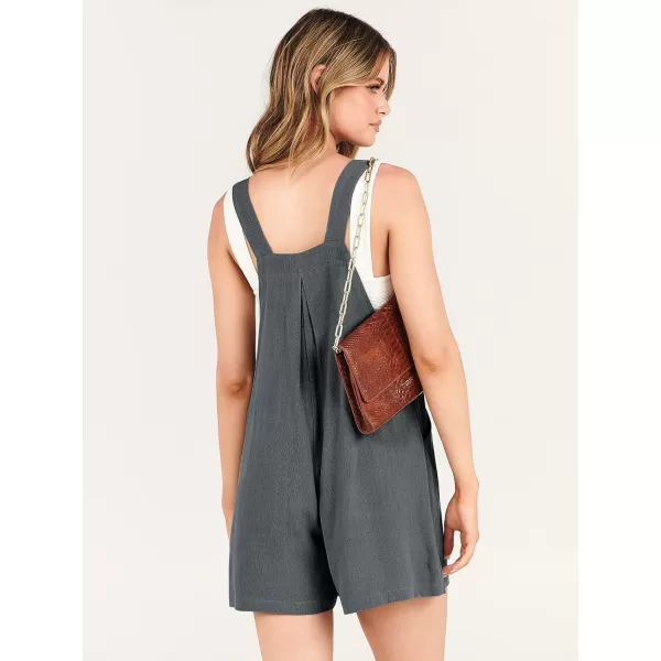 Caracilia Women's Short Overalls Summer Casual Linen Adjustable Straps Loose Wide Leg Bib Rompers Jumpsuits with Pockets