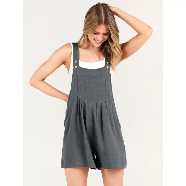 Caracilia Women's Short Overalls Summer Casual Linen Adjustable Straps Loose Wide Leg Bib Rompers Jumpsuits with Pockets