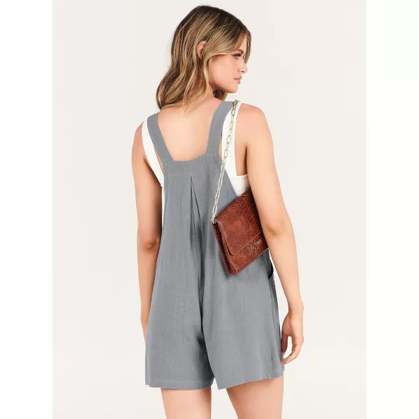 Caracilia Women's Short Overalls Summer Casual Linen Adjustable Straps Loose Wide Leg Bib Rompers Jumpsuits with Pockets