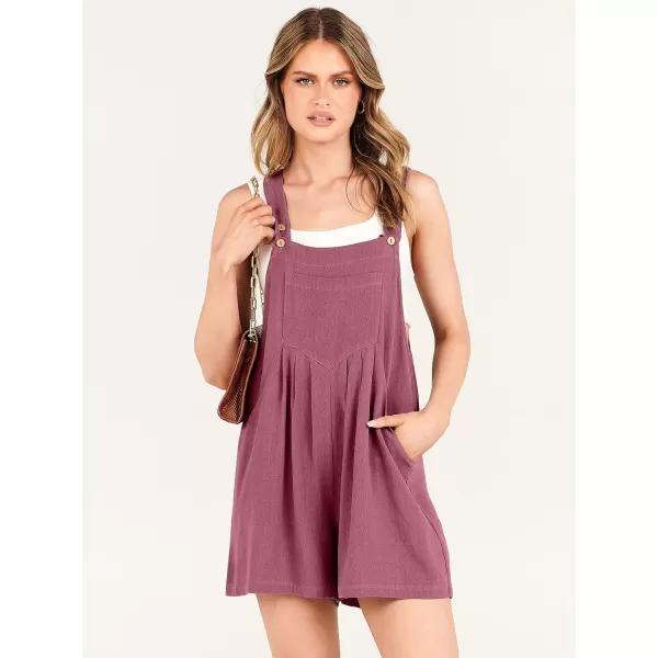 Caracilia Women's Short Overalls Summer Casual Linen Adjustable Straps Loose Wide Leg Bib Rompers Jumpsuits with Pockets