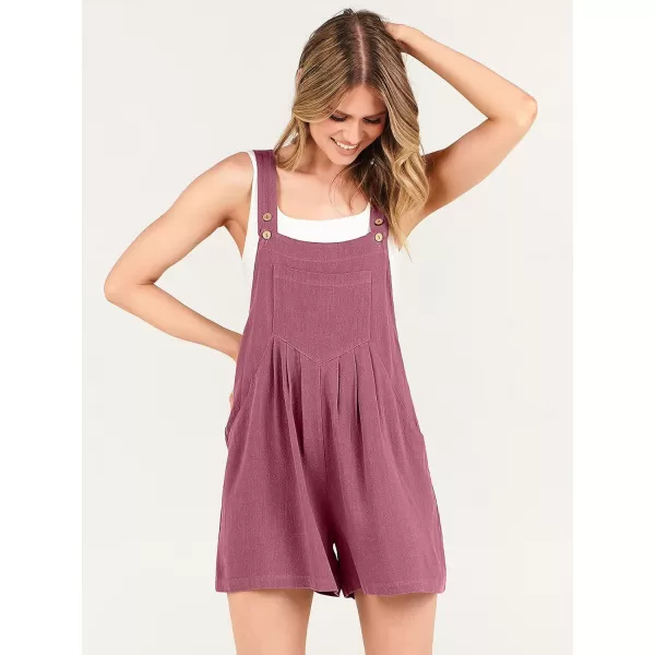 Caracilia Women's Short Overalls Summer Casual Linen Adjustable Straps Loose Wide Leg Bib Rompers Jumpsuits with Pockets