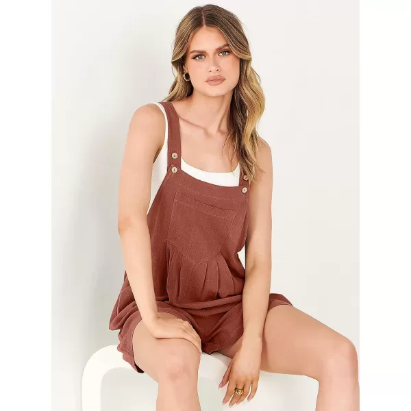 Caracilia Women's Short Overalls Summer Casual Linen Adjustable Straps Loose Wide Leg Bib Rompers Jumpsuits with Pockets