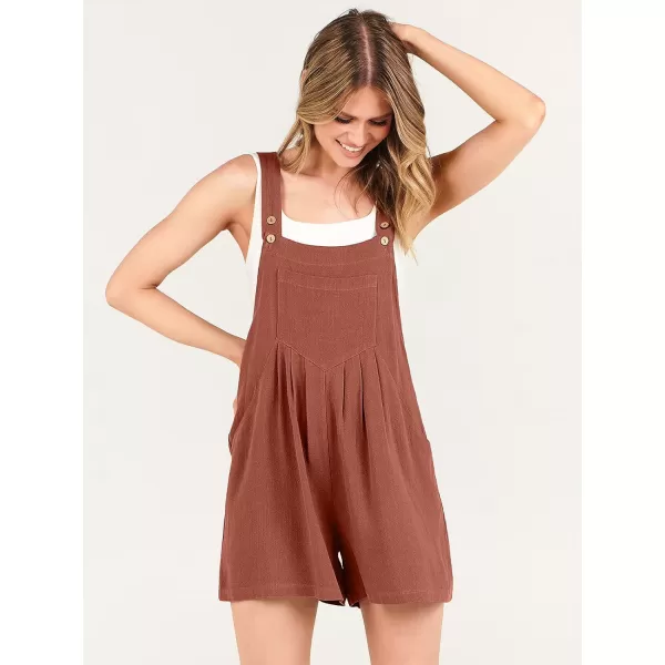 Caracilia Women's Short Overalls Summer Casual Linen Adjustable Straps Loose Wide Leg Bib Rompers Jumpsuits with Pockets