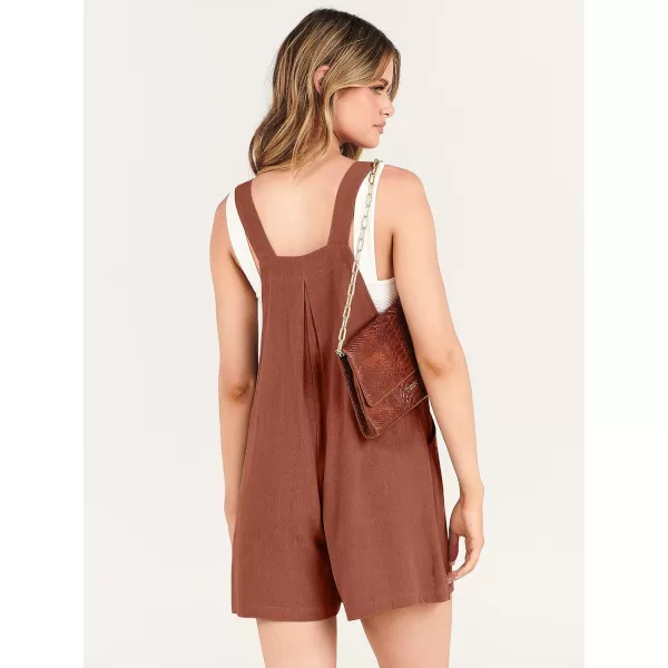 Caracilia Women's Short Overalls Summer Casual Linen Adjustable Straps Loose Wide Leg Bib Rompers Jumpsuits with Pockets