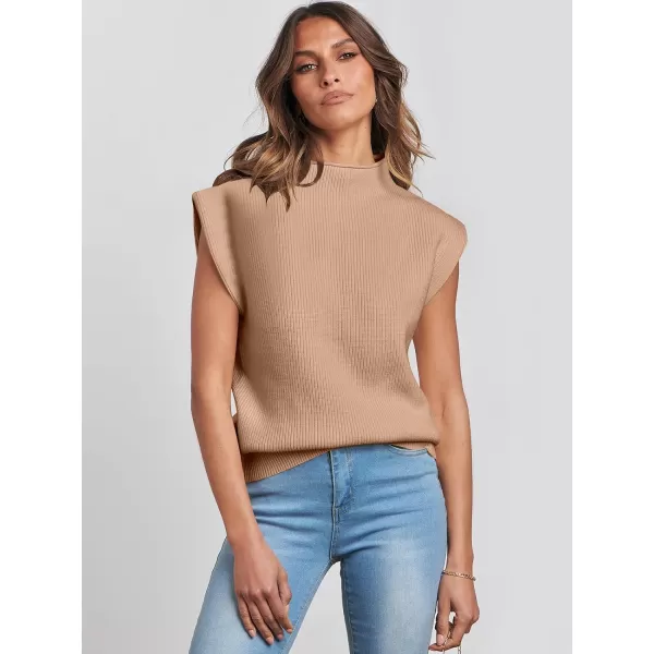 Caracilia Women's Sleeveless Sweater Vest Casual Loose Mock Neck Cap Sleeve Knit Pullover Tank Tops 2023 Fall Trendy Colthes