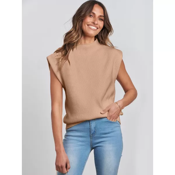Caracilia Women's Sleeveless Sweater Vest Casual Loose Mock Neck Cap Sleeve Knit Pullover Tank Tops 2023 Fall Trendy Colthes