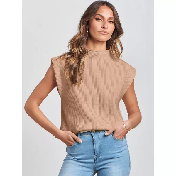 Caracilia Women's Sleeveless Sweater Vest Casual Loose Mock Neck Cap Sleeve Knit Pullover Tank Tops 2023 Fall Trendy Colthes