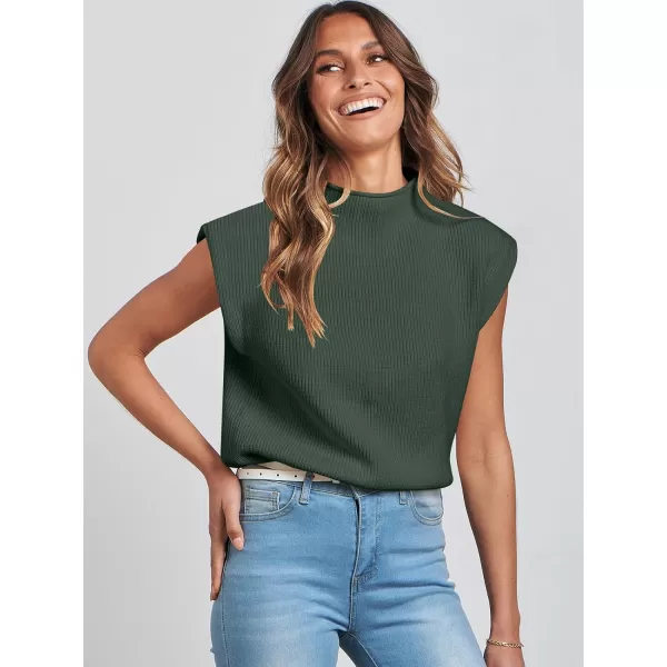 Caracilia Women's Sleeveless Sweater Vest Casual Loose Mock Neck Cap Sleeve Knit Pullover Tank Tops 2023 Fall Trendy Colthes