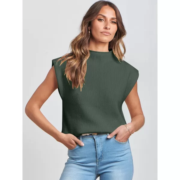 Caracilia Women's Sleeveless Sweater Vest Casual Loose Mock Neck Cap Sleeve Knit Pullover Tank Tops 2023 Fall Trendy Colthes