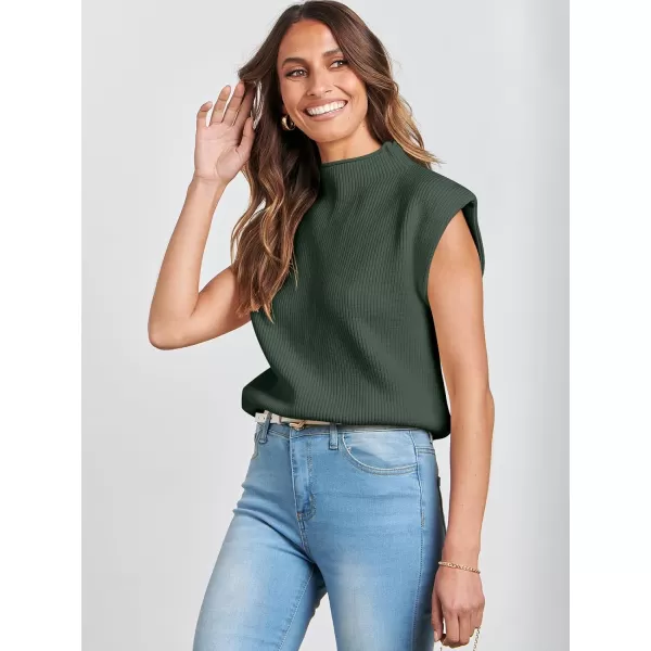 Caracilia Women's Sleeveless Sweater Vest Casual Loose Mock Neck Cap Sleeve Knit Pullover Tank Tops 2023 Fall Trendy Colthes