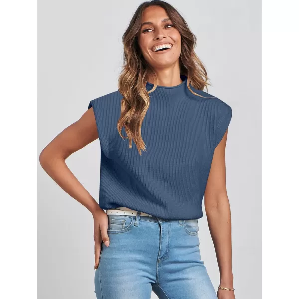 Caracilia Women's Sleeveless Sweater Vest Casual Loose Mock Neck Cap Sleeve Knit Pullover Tank Tops 2023 Fall Trendy Colthes