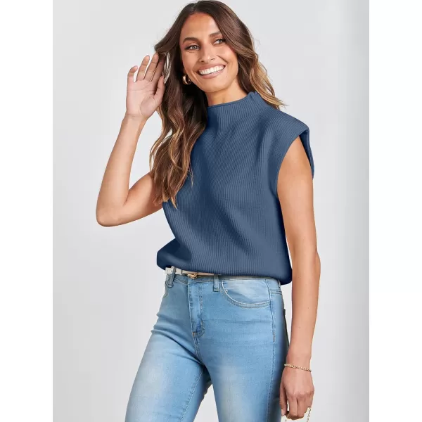 Caracilia Women's Sleeveless Sweater Vest Casual Loose Mock Neck Cap Sleeve Knit Pullover Tank Tops 2023 Fall Trendy Colthes