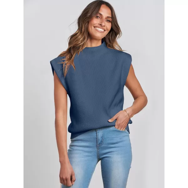 Caracilia Women's Sleeveless Sweater Vest Casual Loose Mock Neck Cap Sleeve Knit Pullover Tank Tops 2023 Fall Trendy Colthes
