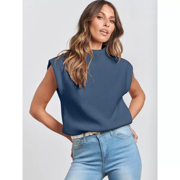 Caracilia Women's Sleeveless Sweater Vest Casual Loose Mock Neck Cap Sleeve Knit Pullover Tank Tops 2023 Fall Trendy Colthes