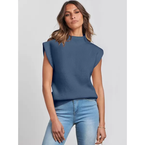 Caracilia Women's Sleeveless Sweater Vest Casual Loose Mock Neck Cap Sleeve Knit Pullover Tank Tops 2023 Fall Trendy Colthes