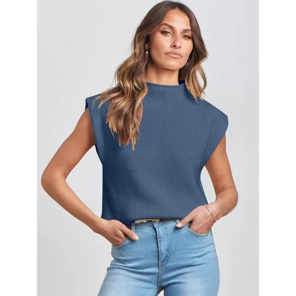 Caracilia Women's Sleeveless Sweater Vest Casual Loose Mock Neck Cap Sleeve Knit Pullover Tank Tops 2023 Fall Trendy Colthes
