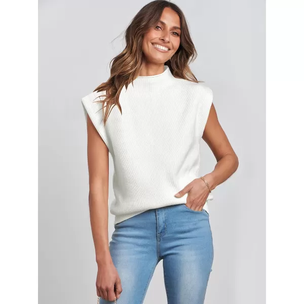 Caracilia Women's Sleeveless Sweater Vest Casual Loose Mock Neck Cap Sleeve Knit Pullover Tank Tops 2023 Fall Trendy Colthes