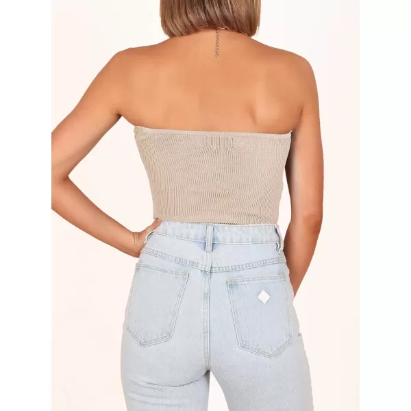 Caracilia Women's Strapless Tube Tops Sexy Sweetheart Neck Ribbed Knit Twist Knot Front Sleeveless Y2K Corset Crop Tank Top