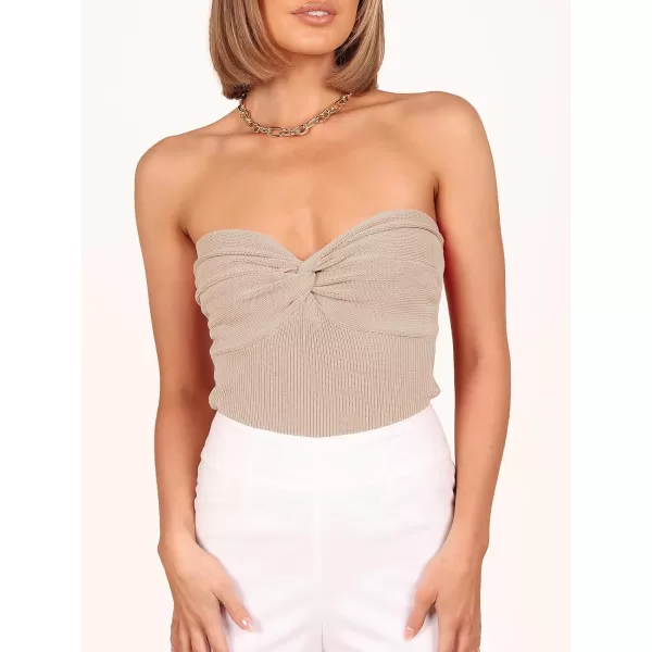 Caracilia Women's Strapless Tube Tops Sexy Sweetheart Neck Ribbed Knit Twist Knot Front Sleeveless Y2K Corset Crop Tank Top