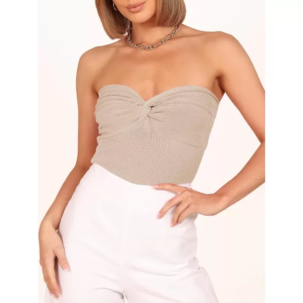 Caracilia Women's Strapless Tube Tops Sexy Sweetheart Neck Ribbed Knit Twist Knot Front Sleeveless Y2K Corset Crop Tank Top