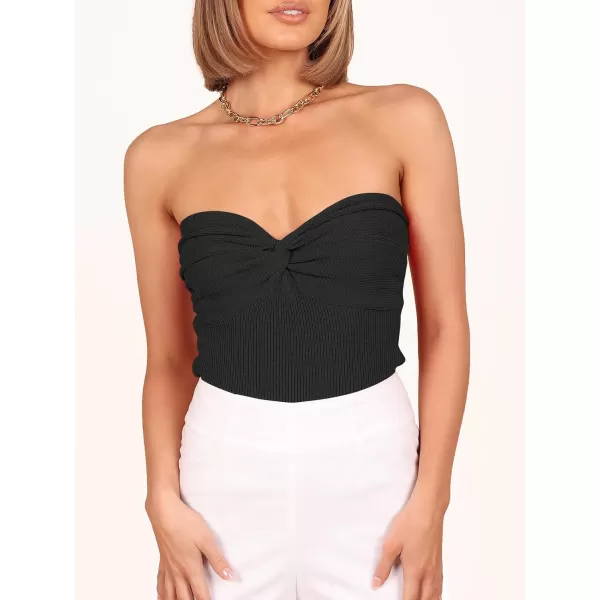 Caracilia Women's Strapless Tube Tops Sexy Sweetheart Neck Ribbed Knit Twist Knot Front Sleeveless Y2K Corset Crop Tank Top