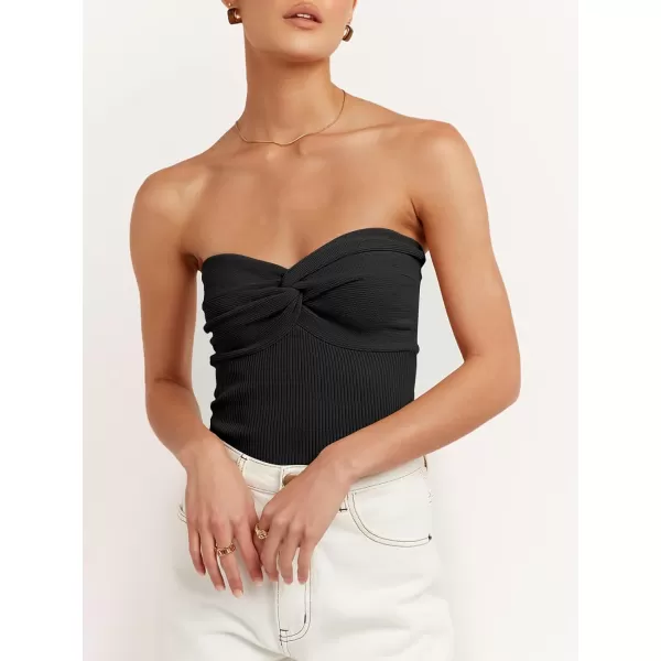 Caracilia Women's Strapless Tube Tops Sexy Sweetheart Neck Ribbed Knit Twist Knot Front Sleeveless Y2K Corset Crop Tank Top