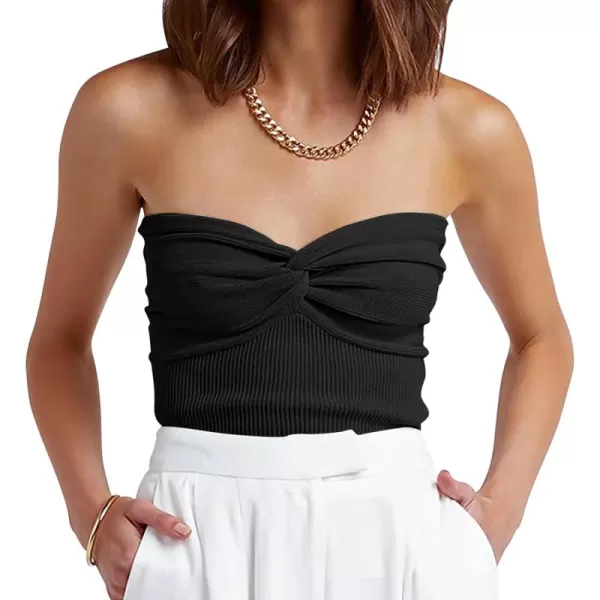 Caracilia Women's Strapless Tube Tops Sexy Sweetheart Neck Ribbed Knit Twist Knot Front Sleeveless Y2K Corset Crop Tank Top