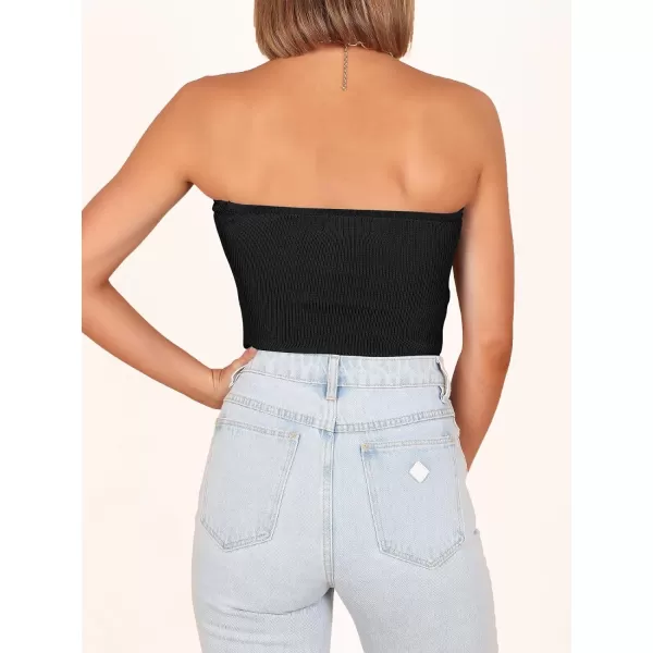 Caracilia Women's Strapless Tube Tops Sexy Sweetheart Neck Ribbed Knit Twist Knot Front Sleeveless Y2K Corset Crop Tank Top