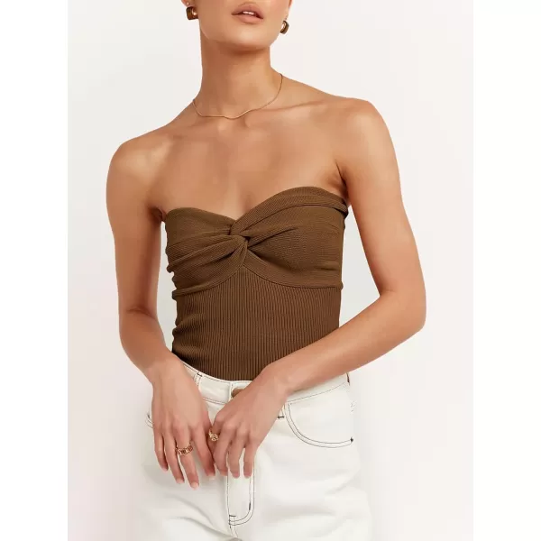 Caracilia Women's Strapless Tube Tops Sexy Sweetheart Neck Ribbed Knit Twist Knot Front Sleeveless Y2K Corset Crop Tank Top