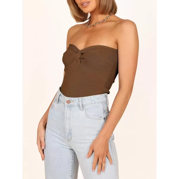 Caracilia Women's Strapless Tube Tops Sexy Sweetheart Neck Ribbed Knit Twist Knot Front Sleeveless Y2K Corset Crop Tank Top