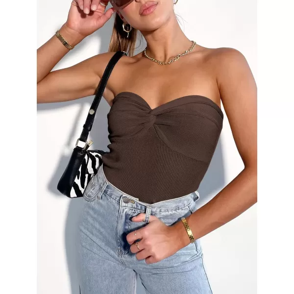 Caracilia Women's Strapless Tube Tops Sexy Sweetheart Neck Ribbed Knit Twist Knot Front Sleeveless Y2K Corset Crop Tank Top