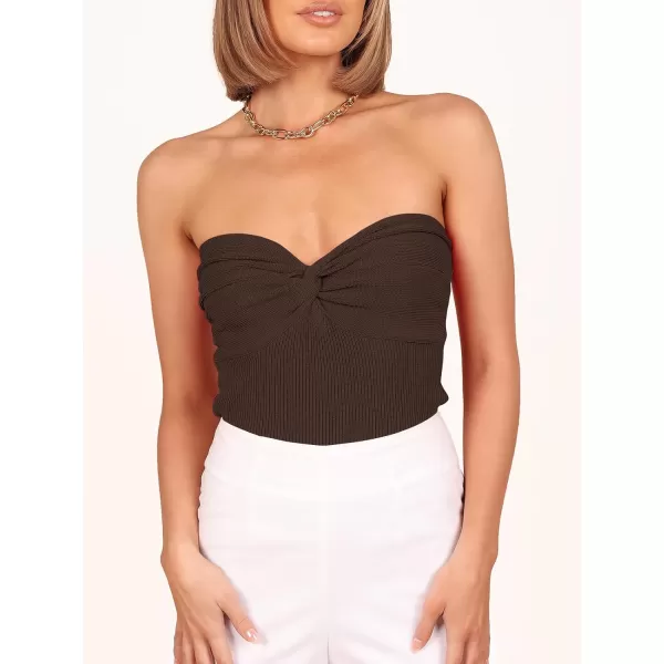 Caracilia Women's Strapless Tube Tops Sexy Sweetheart Neck Ribbed Knit Twist Knot Front Sleeveless Y2K Corset Crop Tank Top