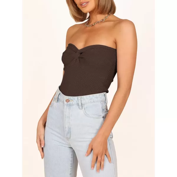 Caracilia Women's Strapless Tube Tops Sexy Sweetheart Neck Ribbed Knit Twist Knot Front Sleeveless Y2K Corset Crop Tank Top