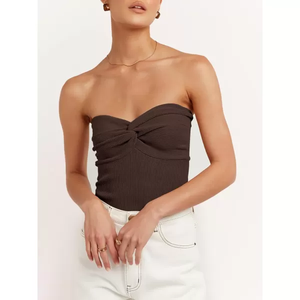 Caracilia Women's Strapless Tube Tops Sexy Sweetheart Neck Ribbed Knit Twist Knot Front Sleeveless Y2K Corset Crop Tank Top