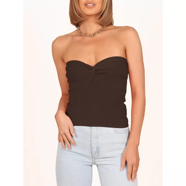 Caracilia Women's Strapless Tube Tops Sexy Sweetheart Neck Ribbed Knit Twist Knot Front Sleeveless Y2K Corset Crop Tank Top