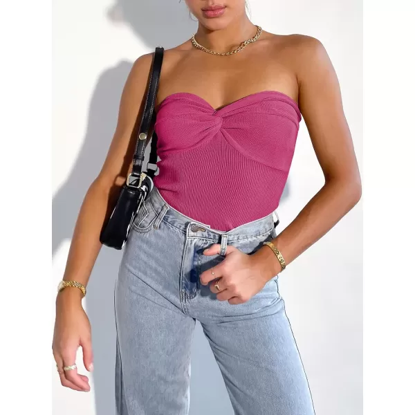 Caracilia Women's Strapless Tube Tops Sexy Sweetheart Neck Ribbed Knit Twist Knot Front Sleeveless Y2K Corset Crop Tank Top