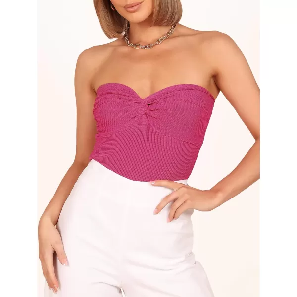 Caracilia Women's Strapless Tube Tops Sexy Sweetheart Neck Ribbed Knit Twist Knot Front Sleeveless Y2K Corset Crop Tank Top