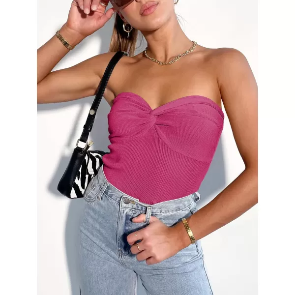 Caracilia Women's Strapless Tube Tops Sexy Sweetheart Neck Ribbed Knit Twist Knot Front Sleeveless Y2K Corset Crop Tank Top