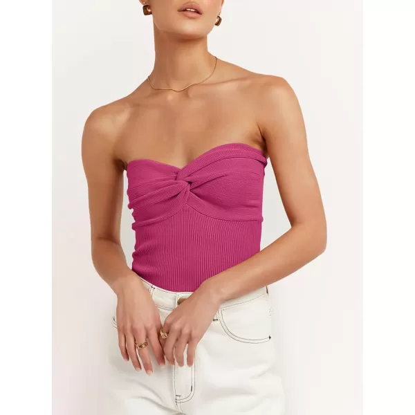 Caracilia Women's Strapless Tube Tops Sexy Sweetheart Neck Ribbed Knit Twist Knot Front Sleeveless Y2K Corset Crop Tank Top