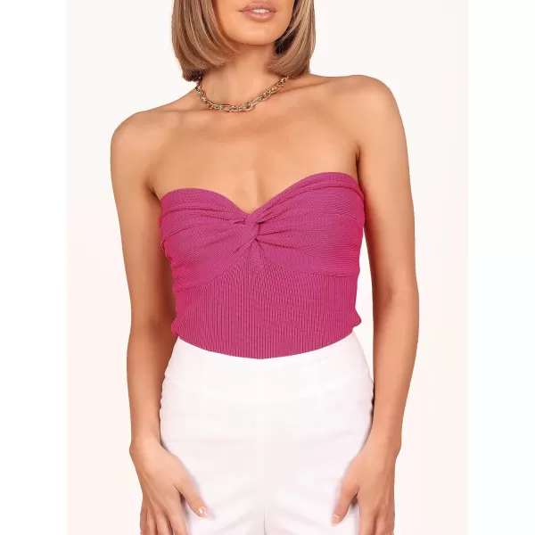 Caracilia Women's Strapless Tube Tops Sexy Sweetheart Neck Ribbed Knit Twist Knot Front Sleeveless Y2K Corset Crop Tank Top