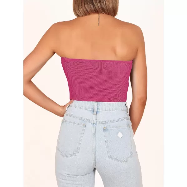 Caracilia Women's Strapless Tube Tops Sexy Sweetheart Neck Ribbed Knit Twist Knot Front Sleeveless Y2K Corset Crop Tank Top