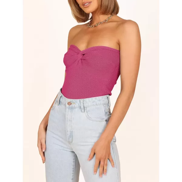 Caracilia Women's Strapless Tube Tops Sexy Sweetheart Neck Ribbed Knit Twist Knot Front Sleeveless Y2K Corset Crop Tank Top