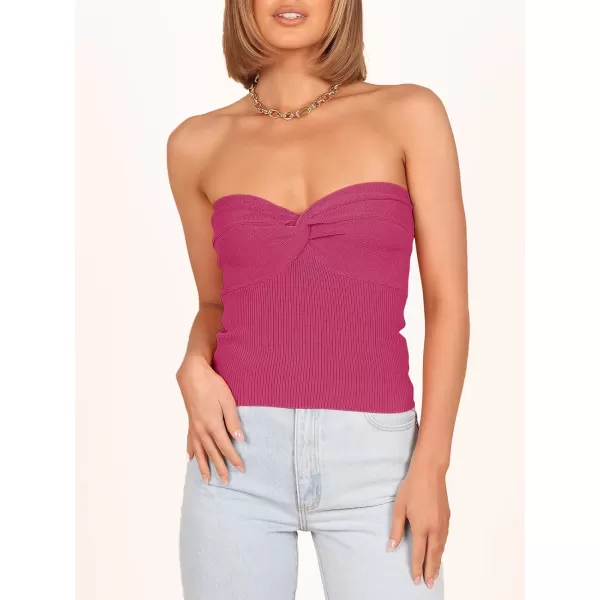 Caracilia Women's Strapless Tube Tops Sexy Sweetheart Neck Ribbed Knit Twist Knot Front Sleeveless Y2K Corset Crop Tank Top