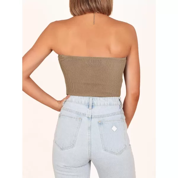 Caracilia Women's Strapless Tube Tops Sexy Sweetheart Neck Ribbed Knit Twist Knot Front Sleeveless Y2K Corset Crop Tank Top