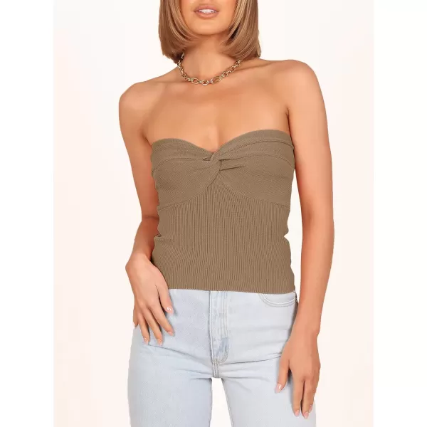 Caracilia Women's Strapless Tube Tops Sexy Sweetheart Neck Ribbed Knit Twist Knot Front Sleeveless Y2K Corset Crop Tank Top