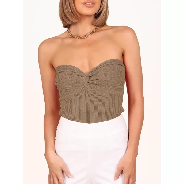 Caracilia Women's Strapless Tube Tops Sexy Sweetheart Neck Ribbed Knit Twist Knot Front Sleeveless Y2K Corset Crop Tank Top