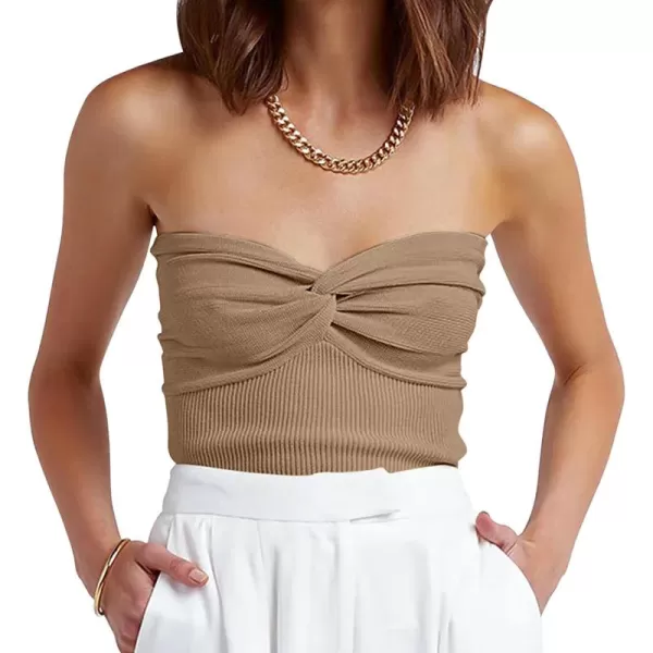 Caracilia Women's Strapless Tube Tops Sexy Sweetheart Neck Ribbed Knit Twist Knot Front Sleeveless Y2K Corset Crop Tank Top