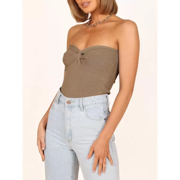 Caracilia Women's Strapless Tube Tops Sexy Sweetheart Neck Ribbed Knit Twist Knot Front Sleeveless Y2K Corset Crop Tank Top